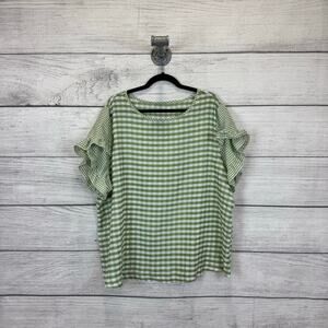 Shein Curve Plus Size Green & White Gingham Textured Blouse Size 4XL